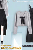 Gwmlk and Winter Suit Women's New Lazy Style Loose Knitted Sweater Women's Strap Dress Two-piece Set