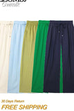 Gwmlk TRAF Women Chic Side Pockets Loose Wide Leg Pants Vintage High Elastic Waist Drawstring Female Trousers Mujer