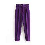 Gwmlk 2024 New Pleated Multi-Color Harlan Pants Leisure Solid-Color Women's Pants Belt