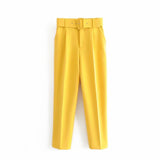 Gwmlk 2024 New Pleated Multi-Color Harlan Pants Leisure Solid-Color Women's Pants Belt