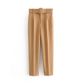 Gwmlk 2024 New Pleated Multi-Color Harlan Pants Leisure Solid-Color Women's Pants Belt