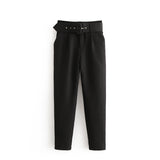 Gwmlk 2024 New Pleated Multi-Color Harlan Pants Leisure Solid-Color Women's Pants Belt