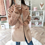 Gwmlk Style 2024 Autumn And Winter Woolen Coat Women's Medium-Long Solid Color Loose Plush Coat Imitation Fur Coat