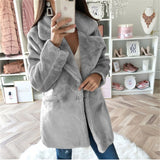 Gwmlk Style 2024 Autumn And Winter Woolen Coat Women's Medium-Long Solid Color Loose Plush Coat Imitation Fur Coat