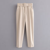 Gwmlk 2024 New Pleated Multi-Color Harlan Pants Leisure Solid-Color Women's Pants Belt