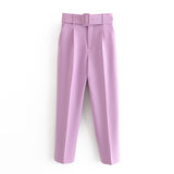 Gwmlk 2024 New Pleated Multi-Color Harlan Pants Leisure Solid-Color Women's Pants Belt