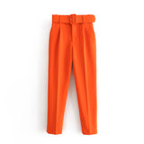 Gwmlk 2024 New Pleated Multi-Color Harlan Pants Leisure Solid-Color Women's Pants Belt