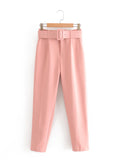 Gwmlk 2024 New Pleated Multi-Color Harlan Pants Leisure Solid-Color Women's Pants Belt