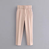 Gwmlk 2024 New Pleated Multi-Color Harlan Pants Leisure Solid-Color Women's Pants Belt