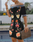 Gwmlk Shoulder Digital Printing Slim Sexy Pencil Skirt