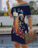 Gwmlk Shoulder Digital Printing Slim Sexy Pencil Skirt