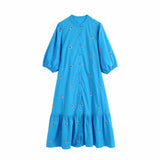 Gwmlk 2024 New Simple And Generous Embroidered Flower Medium-Length Dress 4786067