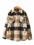 Gwmlk New Autumn Sanded Blouse Women's Lapel Single-Breasted Plaid Coat