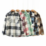 Gwmlk New Autumn Sanded Blouse Women's Lapel Single-Breasted Plaid Coat