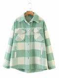 Gwmlk New Autumn Sanded Blouse Women's Lapel Single-Breasted Plaid Coat