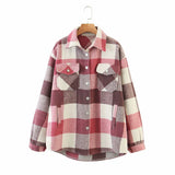 Gwmlk New Autumn Sanded Blouse Women's Lapel Single-Breasted Plaid Coat