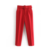 Gwmlk 2024 New Pleated Multi-Color Harlan Pants Leisure Solid-Color Women's Pants Belt