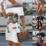 Gwmlk Shoulder Digital Printing Slim Sexy Pencil Skirt