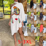 Gwmlk New Fashionable Sexy Lotus Leaf Edge Printed One-Sleeve Open-Shoulder Dress