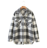 Gwmlk New Autumn Sanded Blouse Women's Lapel Single-Breasted Plaid Coat