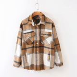 Gwmlk New Autumn Sanded Blouse Women's Lapel Single-Breasted Plaid Coat