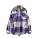 Gwmlk New Autumn Sanded Blouse Women's Lapel Single-Breasted Plaid Coat