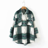 Gwmlk New Autumn Sanded Blouse Women's Lapel Single-Breasted Plaid Coat