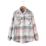 Gwmlk New Autumn Sanded Blouse Women's Lapel Single-Breasted Plaid Coat