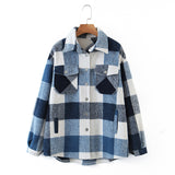 Gwmlk New Autumn Sanded Blouse Women's Lapel Single-Breasted Plaid Coat