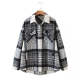 Gwmlk New Autumn Sanded Blouse Women's Lapel Single-Breasted Plaid Coat