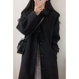 Gwmlk Woolen Coat Is Popular For Women In The Spring And Summer Of 2024, The New Korean Version Of Black Medium-Length Tweed Coat Is Popular To Thicken.