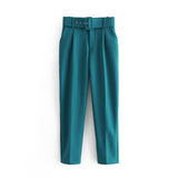 Gwmlk 2024 New Pleated Multi-Color Harlan Pants Leisure Solid-Color Women's Pants Belt