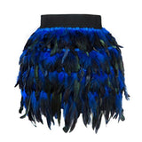 Gwmlk Costume Jazz Dance Luxury Peacock Feather Skirt Stage Dress Irregular Skirt