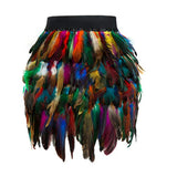 Gwmlk Costume Jazz Dance Luxury Peacock Feather Skirt Stage Dress Irregular Skirt