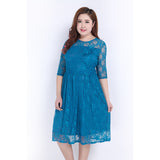 Gwmlk Style Fat MM Large Size Elegant Dress Dress Medium Sleeve Dress Lace Skirt