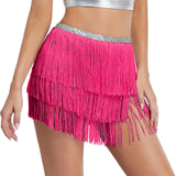 Gwmlk Women Sequin Tassel Tutu Skirt Rave Fringe Belly Dance Hip Scarf Wrap Skirt Club Mini Skirt Sexy Club party Clothing