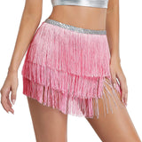 Gwmlk Women Sequin Tassel Tutu Skirt Rave Fringe Belly Dance Hip Scarf Wrap Skirt Club Mini Skirt Sexy Club party Clothing