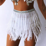 Gwmlk Women Sequin Tassel Tutu Skirt Rave Fringe Belly Dance Hip Scarf Wrap Skirt Club Mini Skirt Sexy Club party Clothing