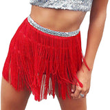 Gwmlk Women Sequin Tassel Tutu Skirt Rave Fringe Belly Dance Hip Scarf Wrap Skirt Club Mini Skirt Sexy Club party Clothing