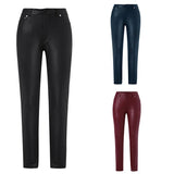 Gwmlk Leather Leggings Pants Girl Solid Small Feet Fashion Pants Stretch Trousers Slim Fit Autumn High Waist Casual Pants