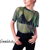 Gwmlk B-ling Transparent T Shirt Women Sheer Short Sleeve Mesh Top Tshirt Party Shirts Casual Loose Fashion T Shirt Women S-XL