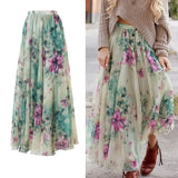 Gwmlk Boho Women Floral Jersey Gypsy Long Maxi Full Skirt Summer Beach Sun Skirt Holiday Casual Fashion Skirt