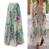 Gwmlk Boho Women Floral Jersey Gypsy Long Maxi Full Skirt Summer Beach Sun Skirt Holiday Casual Fashion Skirt