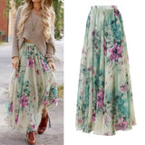 Gwmlk Boho Women Floral Jersey Gypsy Long Maxi Full Skirt Summer Beach Sun Skirt Holiday Casual Fashion Skirt