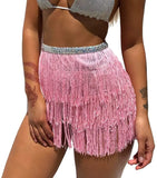 Gwmlk Women Sequin Tassel Tutu Skirt Rave Fringe Belly Dance Hip Scarf Wrap Skirt Club Mini Skirt Sexy Club party Clothing