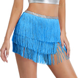 Gwmlk Women Sequin Tassel Tutu Skirt Rave Fringe Belly Dance Hip Scarf Wrap Skirt Club Mini Skirt Sexy Club party Clothing