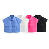 Gwmlk New Four-Color Sleeveless Pocket Short Blouse