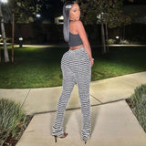 Gwmlk Spring Striped Casual Pants Knitted And Stitched Sexy Slim High Waist Personality Long Trousers