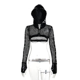 Gwmlk Summer New Dark Wind Personality Trend Self-Building Leather Printed Mesh Hoodie Blouse Women's Dress