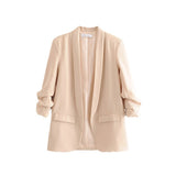 Gwmlk Spring Style Pleated Sleeve Sag Urban Leisure Candy Color Women's Suit Coat